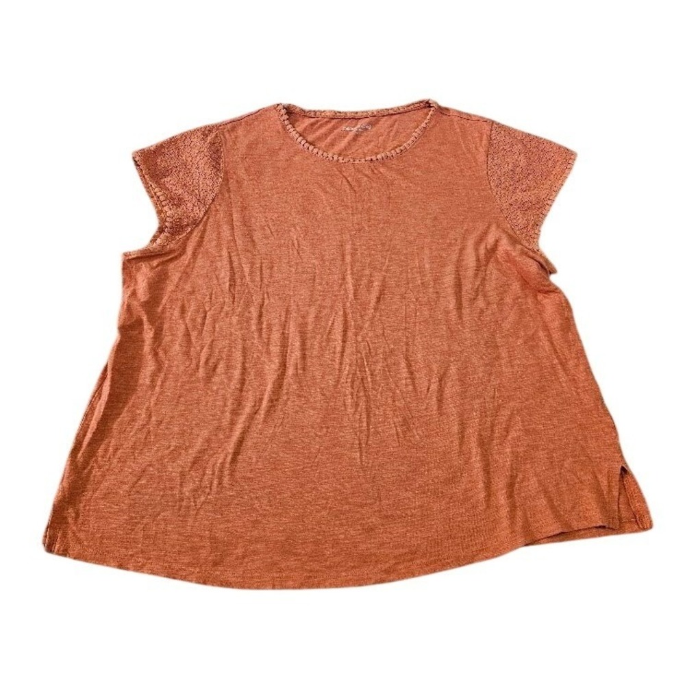 Coldwater Creek Womens 3X Terracotta Orange Eyelet Lace Sleeve Slub Knit Top